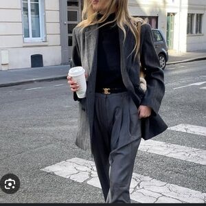 FRNCH PARIS NWT grey striped oversized fit blazer $138 boho baggy contemporary